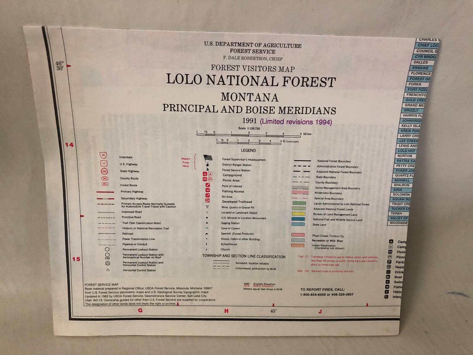 Map LOLO National Forest Montana Principal and Boise Meridians 1991 (1994) USDA