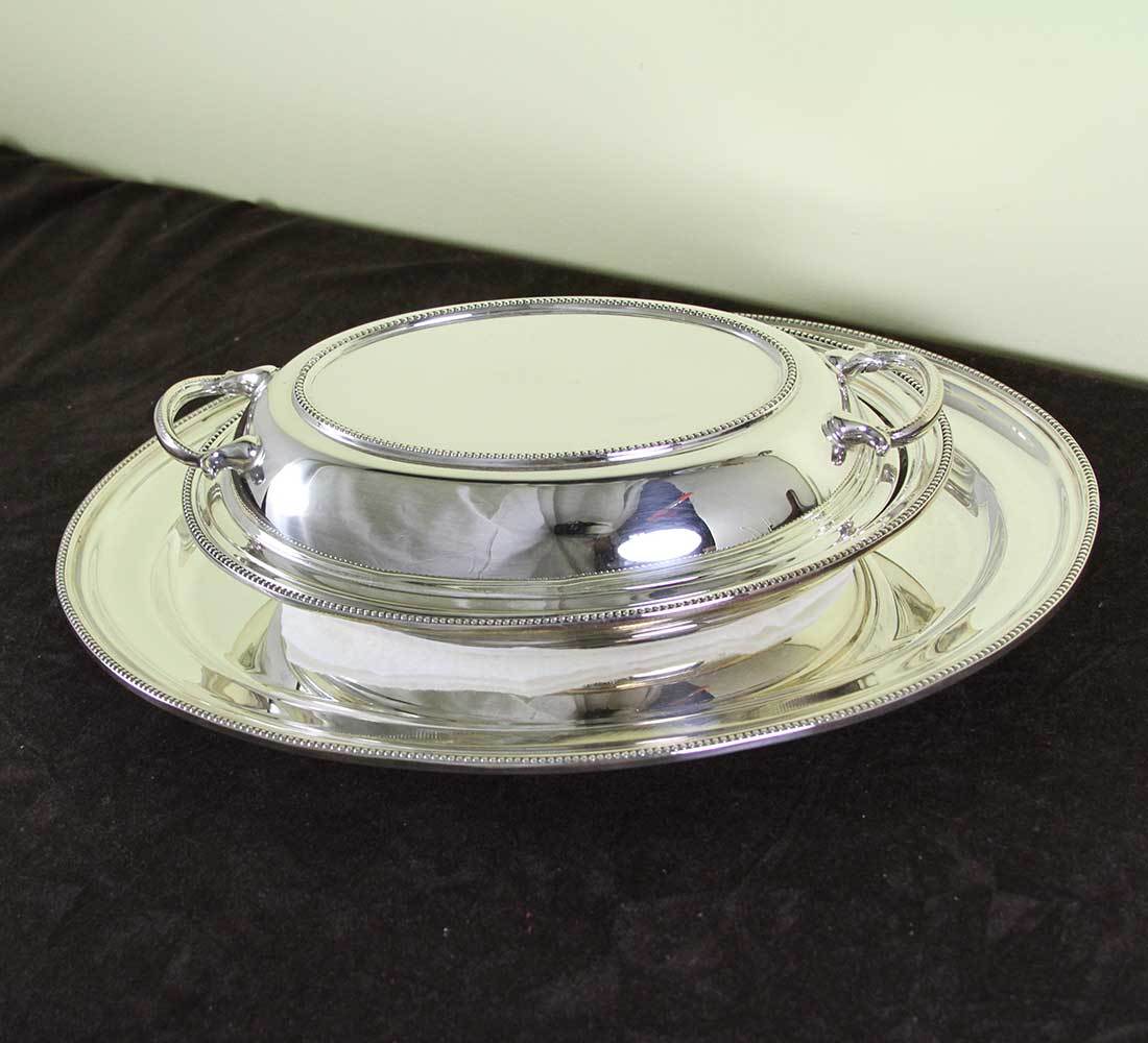Entree Dish & Cover with Bead Pattern, Applied Border