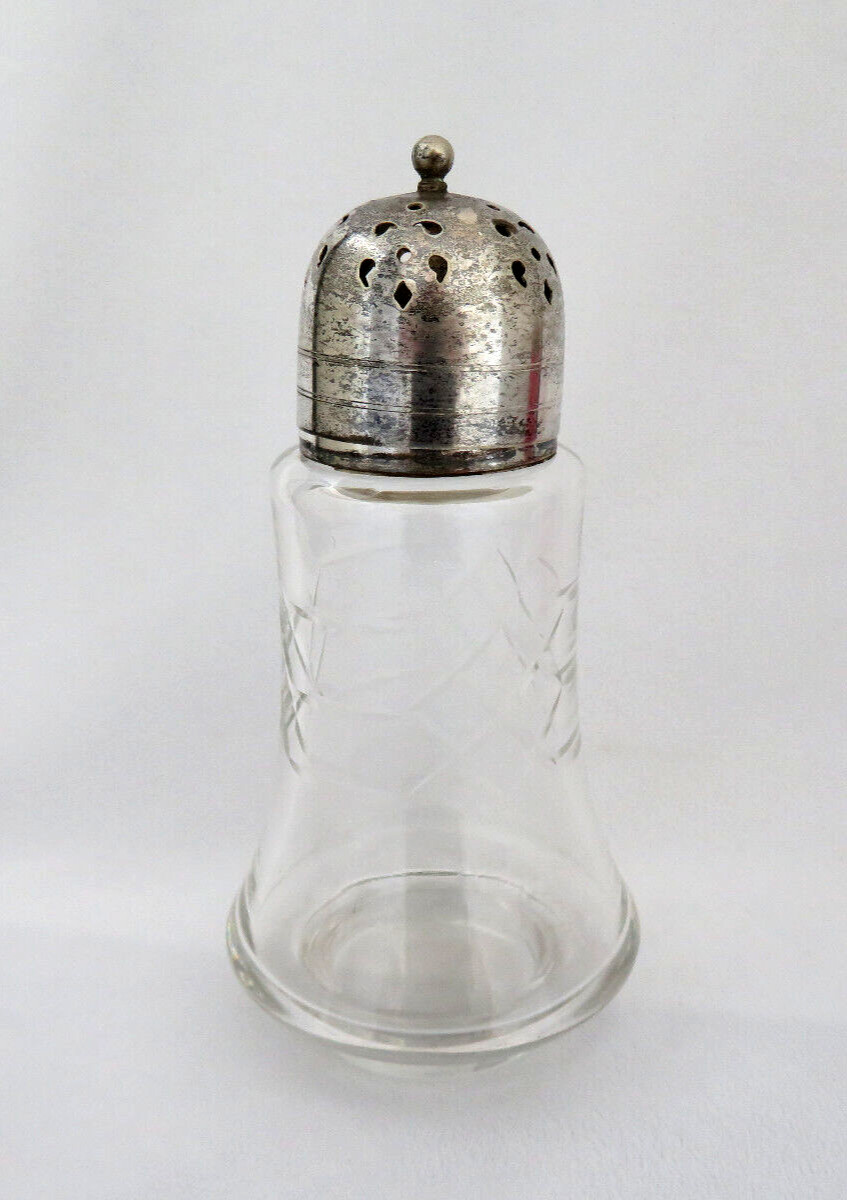 Antique Victorian Clear Cut Glass Sugar Shaker Muffineer EPN Nickel Silver Top