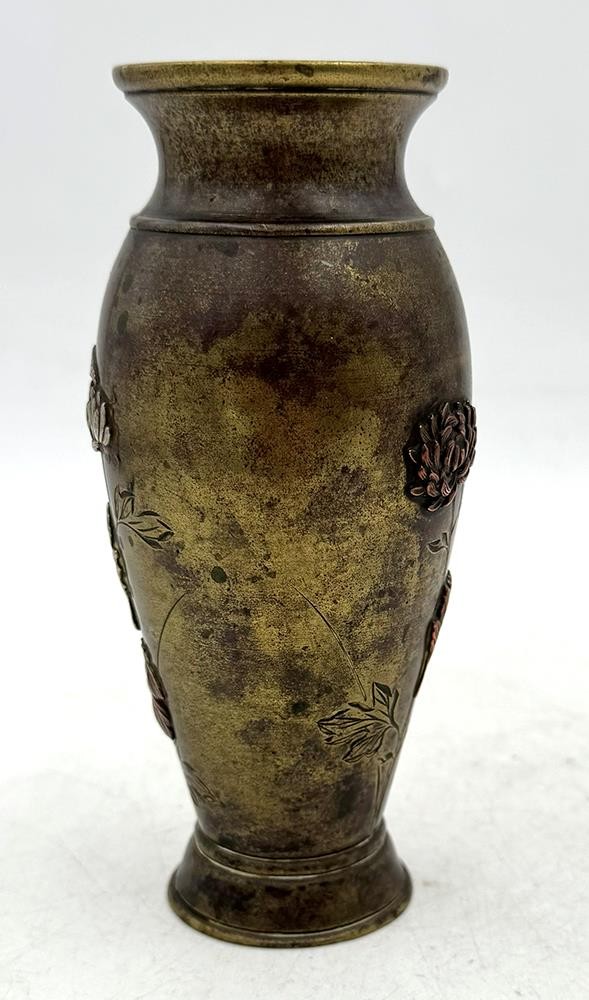 SUPERB JAPANESE BRONZE SILVER & COPPER OVERLAY VASE MEIJI PERIOD 19TH CENTURY