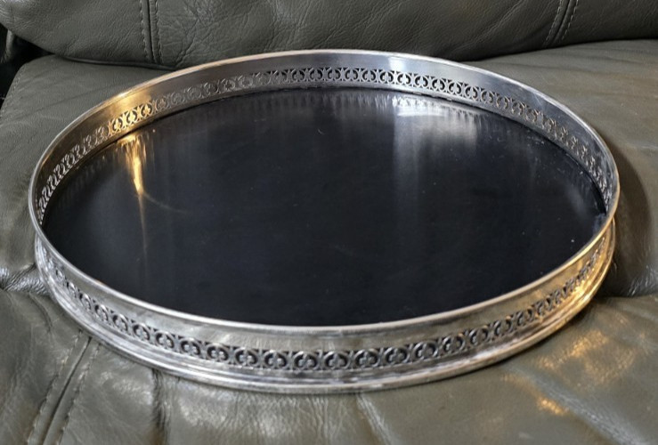 VTG EISENBERG LOZANO SILVER FLEUR DE LIS GALLERY FORMICA TRAY COCKTAIL SERVER