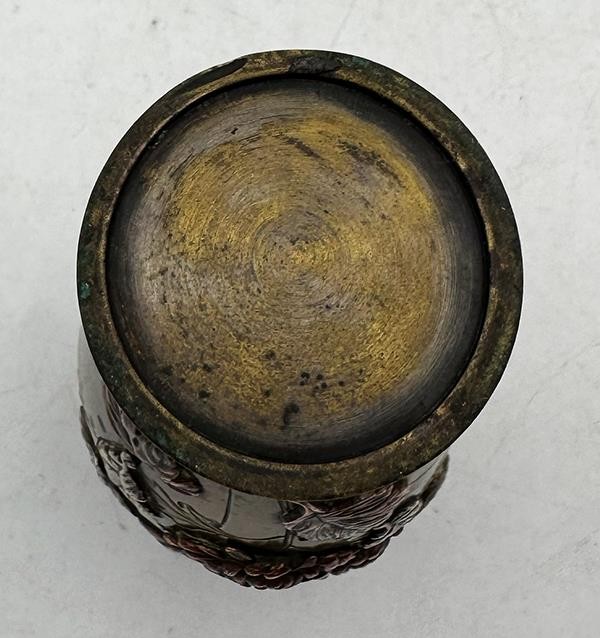 SUPERB JAPANESE BRONZE SILVER & COPPER OVERLAY VASE MEIJI PERIOD 19TH CENTURY