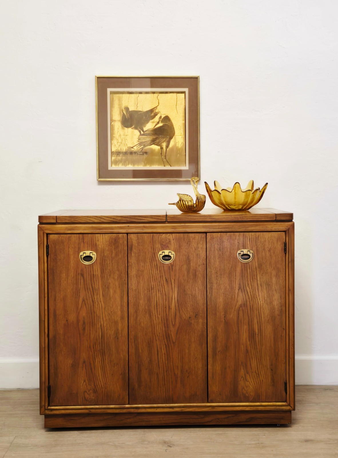 Vintage Passage by DREXEL Campaign Buffet Bar Cart- 1980s Drexel Flip Top-Nice!