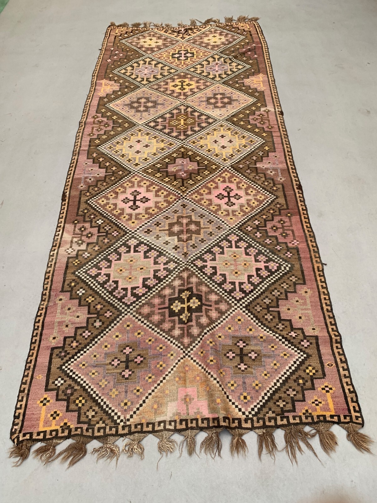 Vintage Turkish Kilim 377×152 cm Wool Kelim Rug Large 2496