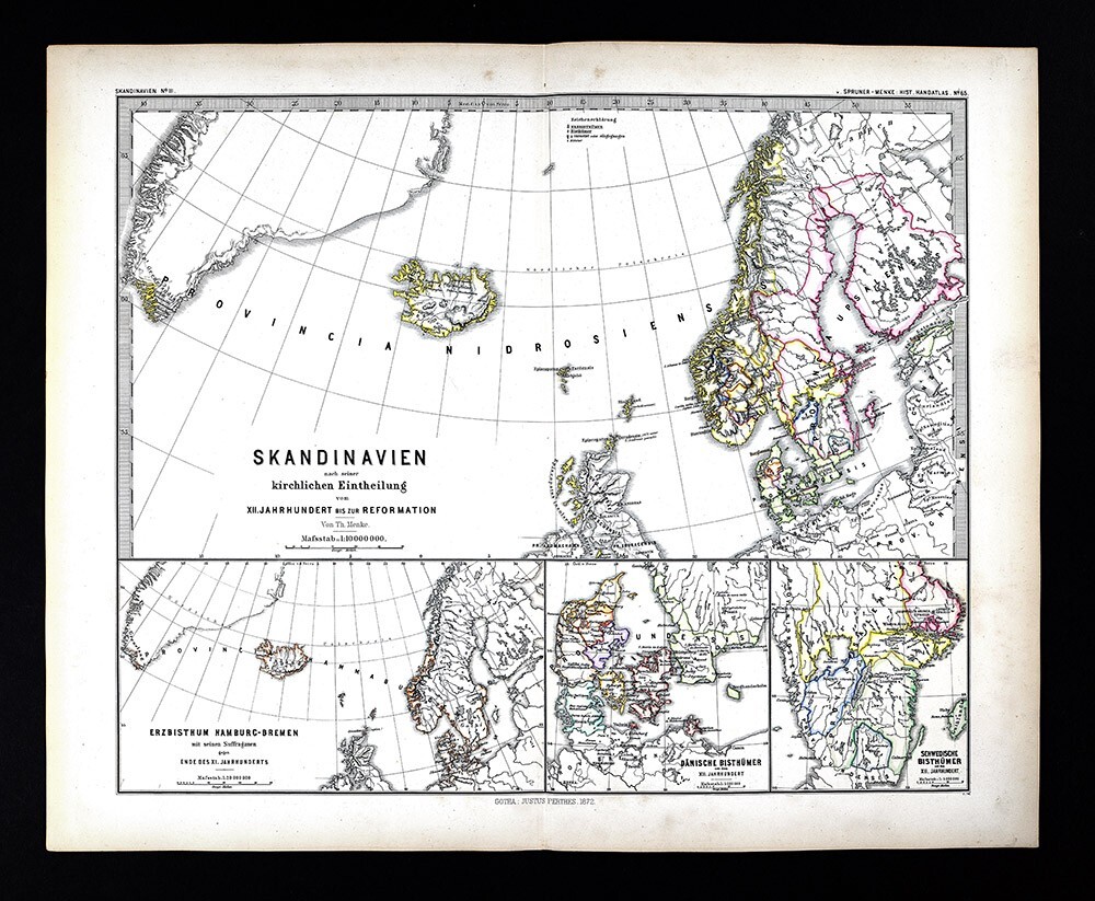 1880 Spruner Map Norway Sweden Finland Denmark Iceland Church Divisions 12th Cen
