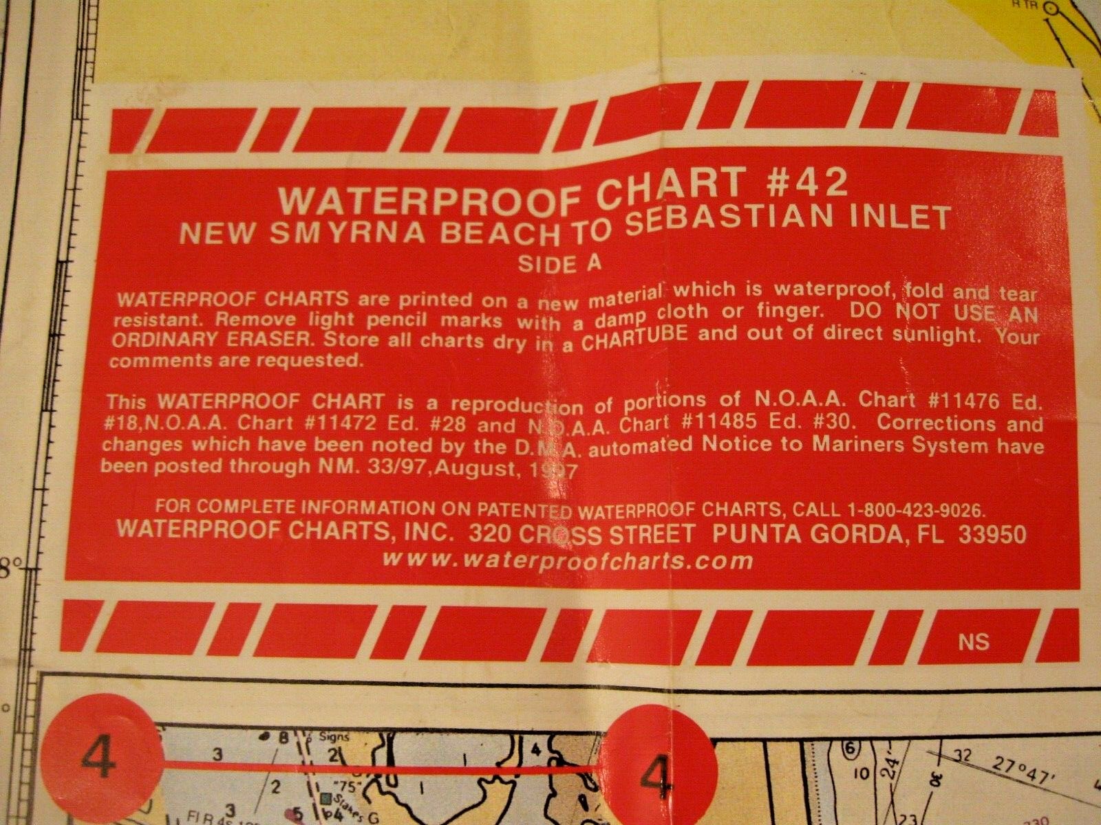 NAVIGATIONAL CHART # 42NEW SMYRNA BEACH TO SEBASTIAN INLET FL – WATERPROOF