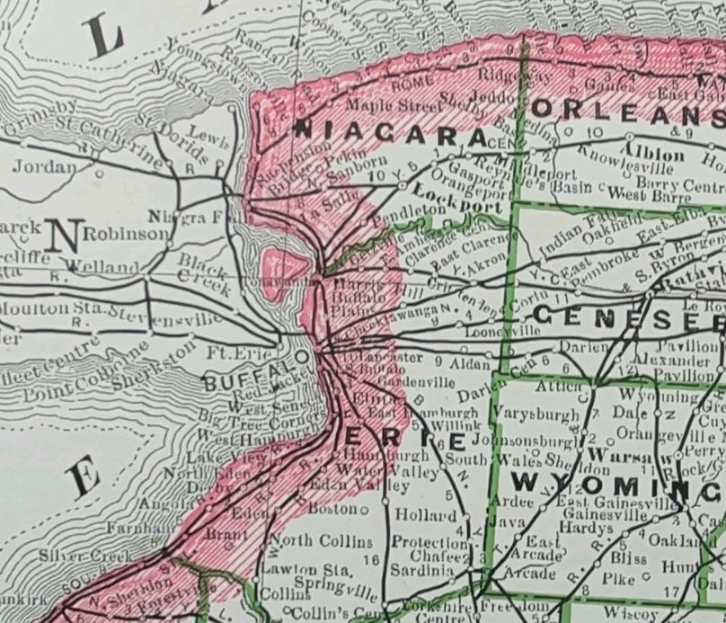 Vintage 1884 NEW YORK Map 21″x13″ ~ Old Antique Original ALBANY SCHENECTADY NY