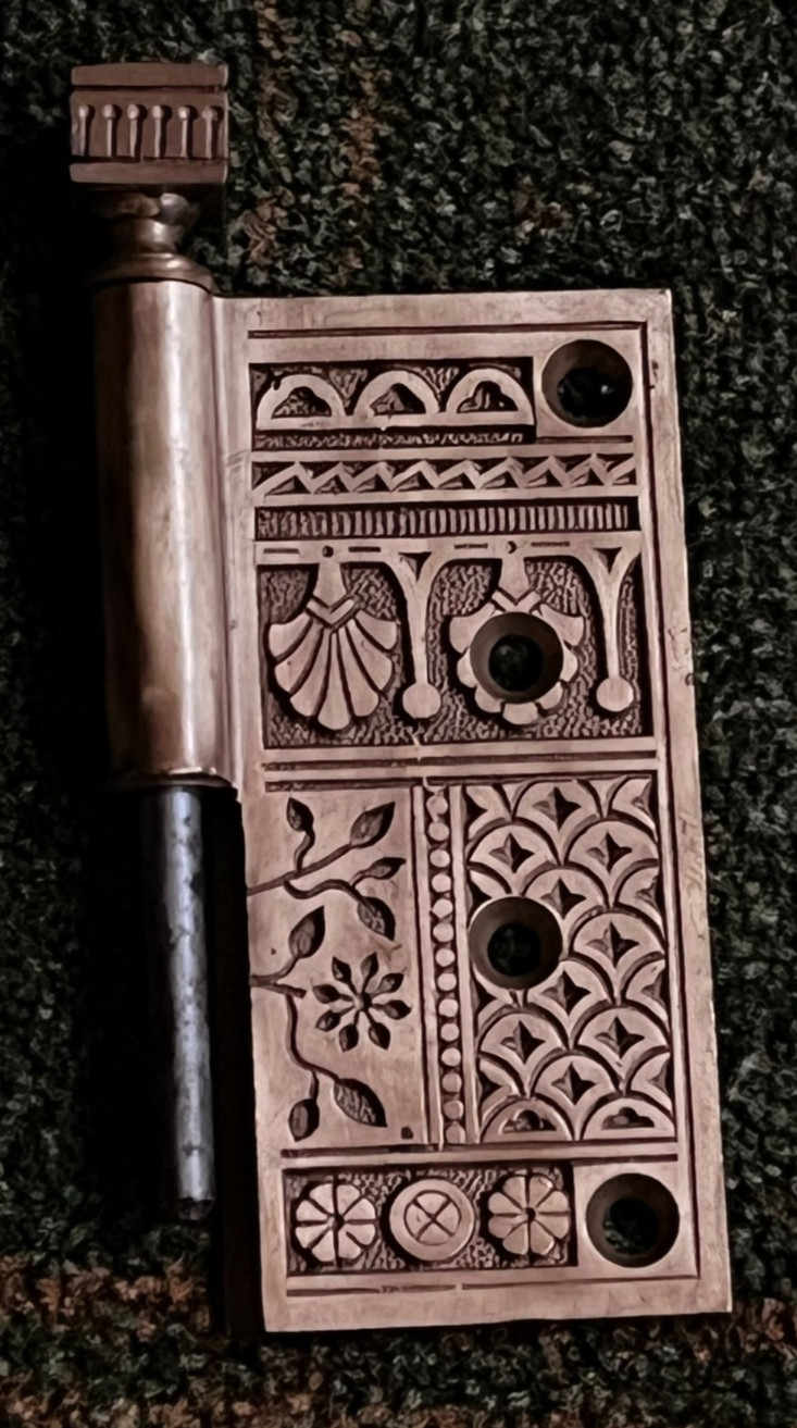 ANTIQUE VINTAGE HEAVY EASTLAKE SQUARE END DECORATIVE HINGE-4.5″X4.5″ORIGINALLY