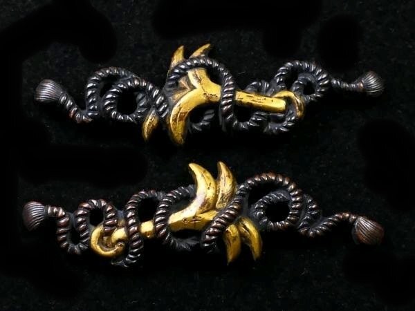 Menuki Antique Japanese Sword Edo Period Katana Grappling Hook Copper Shakudo JP