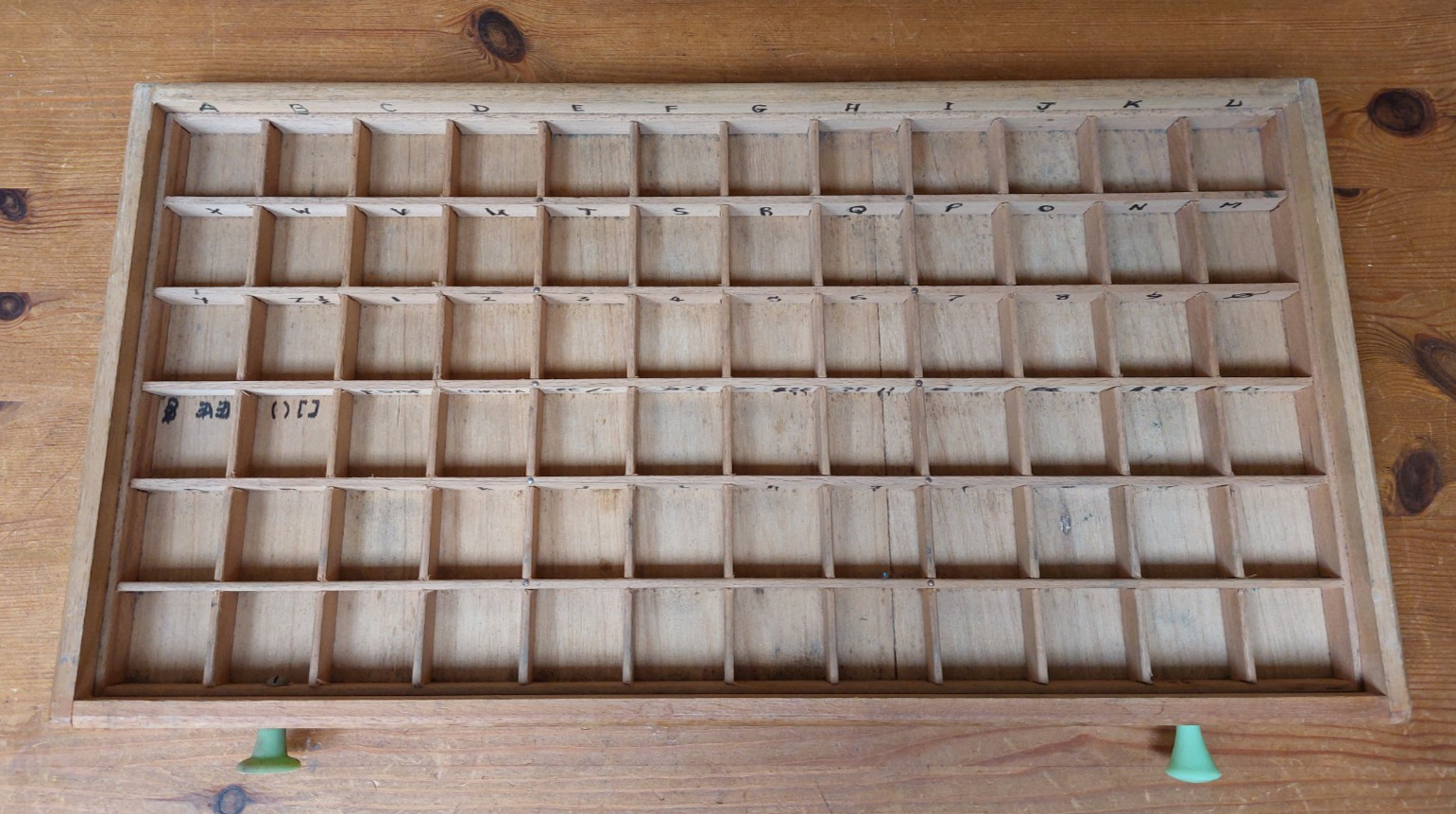 Small vintage wooden printers tray A, divided letterpress drawer, 48cm