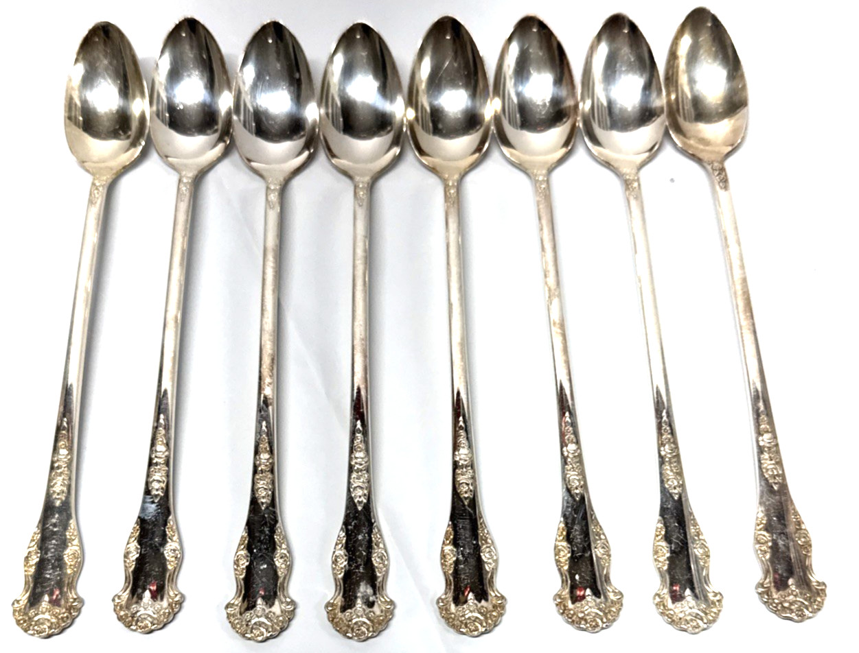 International KING EDWARD Silverplate HOLIDAY 1951 Iced Teaspoons (8)
