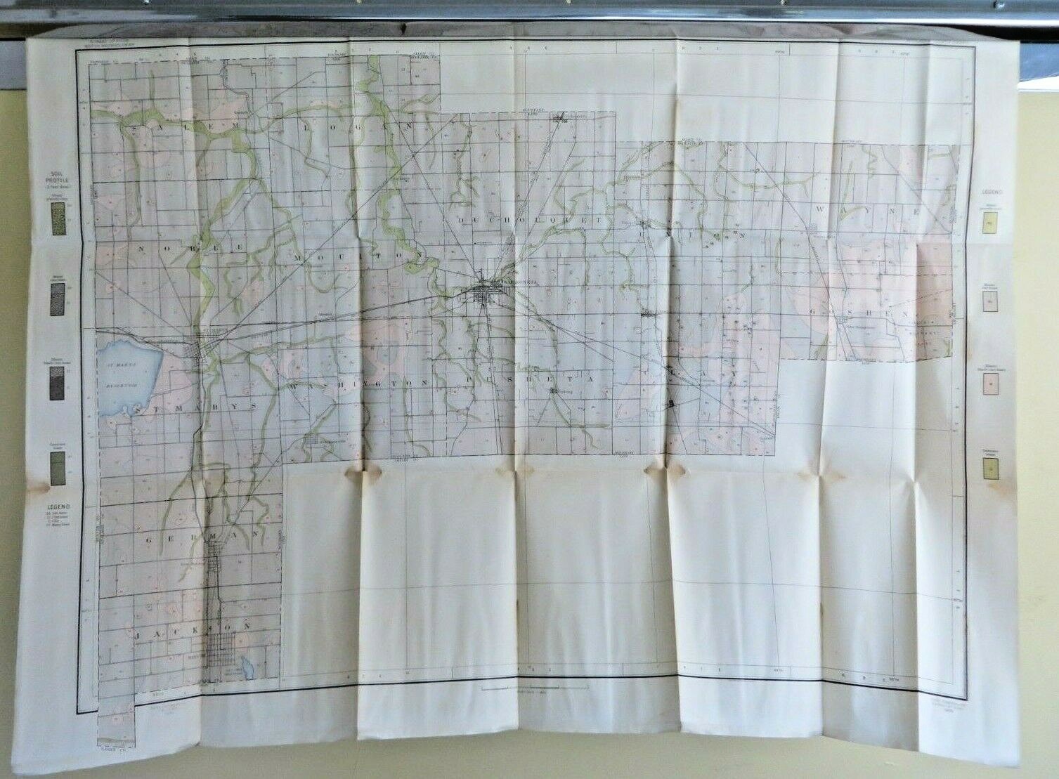 1909 Antique Color Map Auglaize County Ohio New Bremen Fryburg 34 X 25 #0381