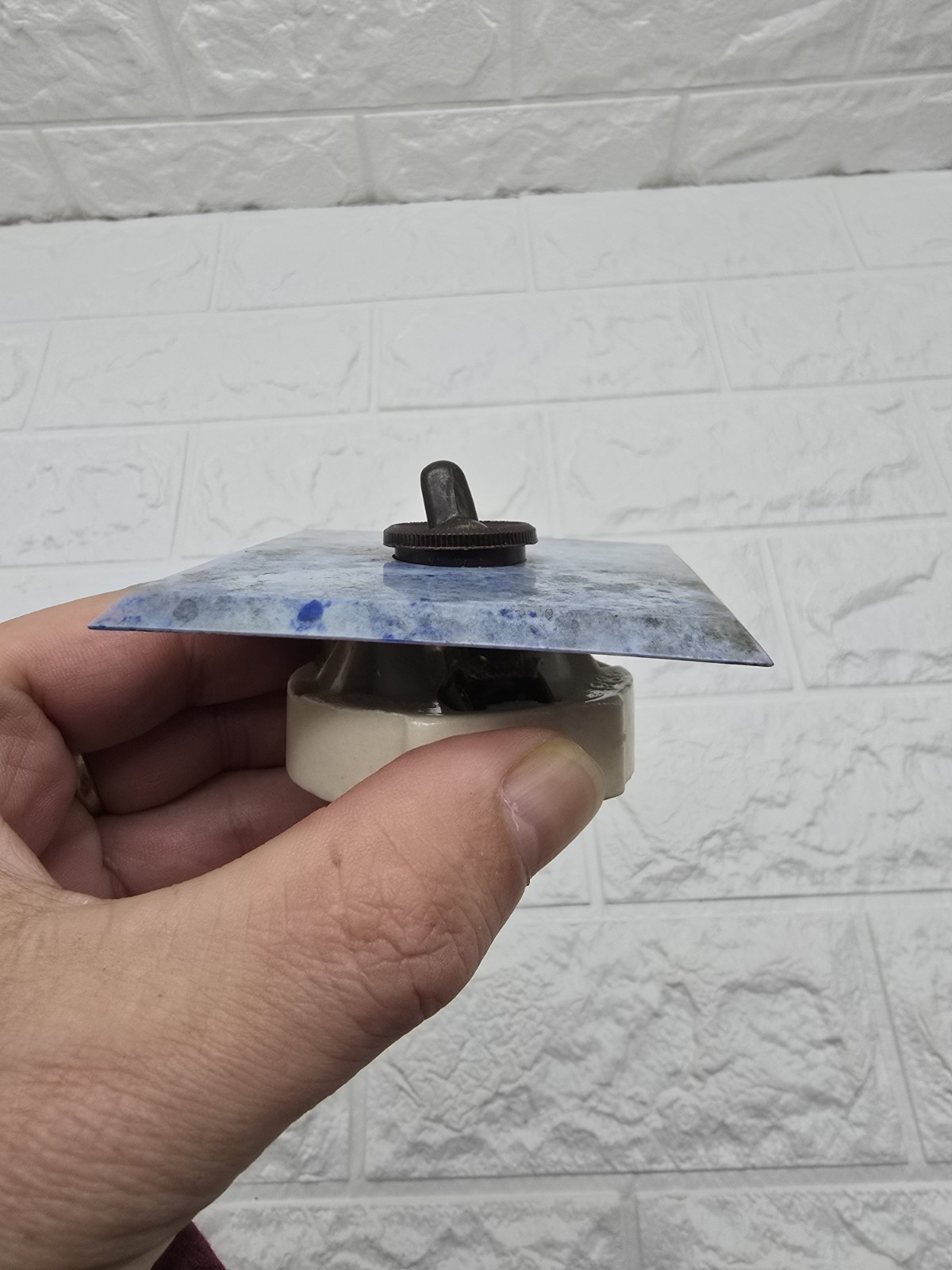 Art Deco Light Switch Plate Toggle 5/8amp Mottled Blue Bakelite Gec 1 Way