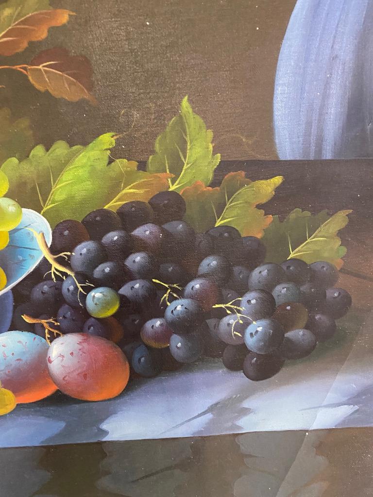 Hand Painted Oil Painting – Glass of Wine Grapes Fruit Still Life Scene 40″x30″