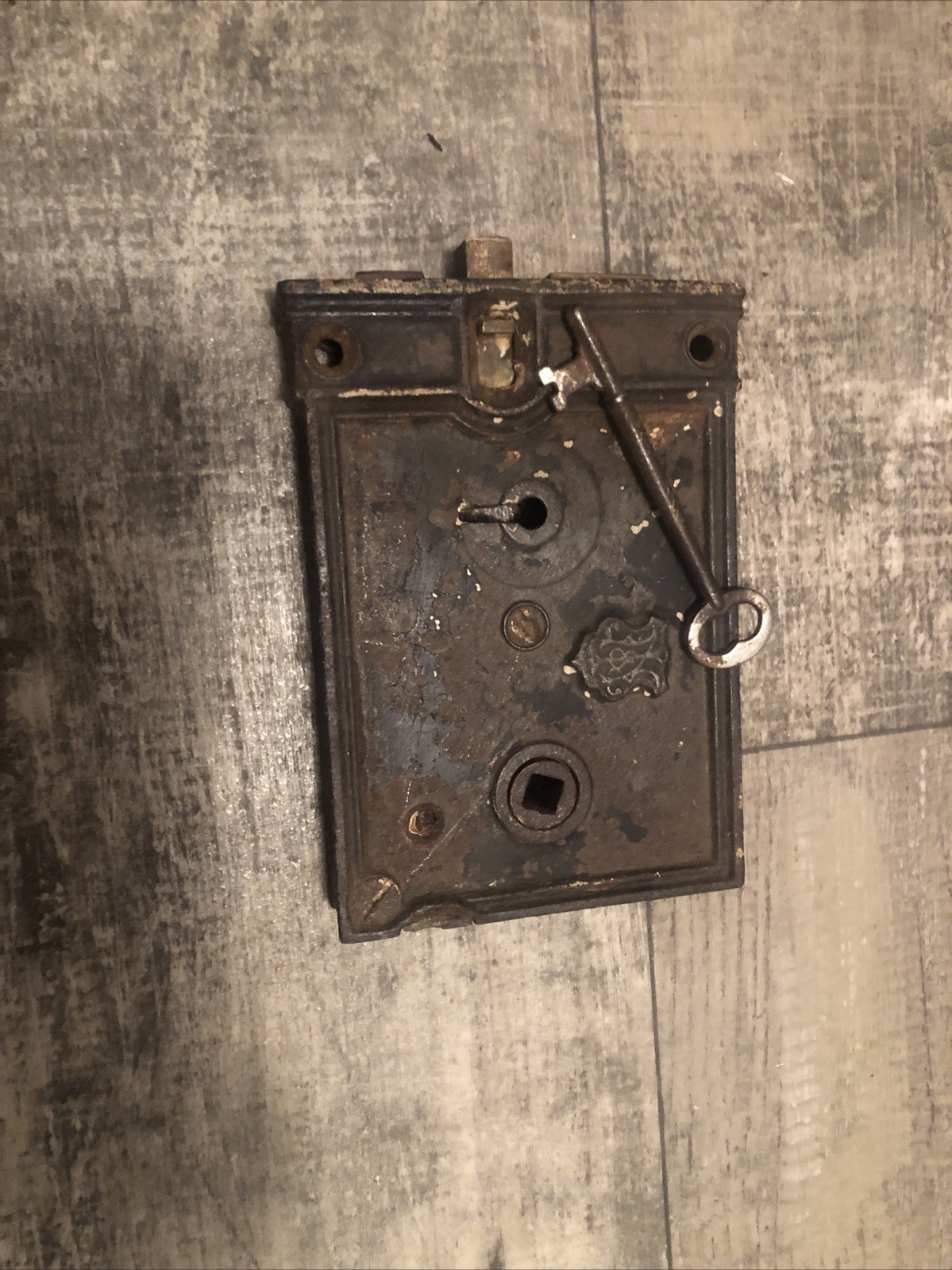 Vintage Cast Iron Rim Lock With Key For Parts Or Repairs? Original Key? Not Sure