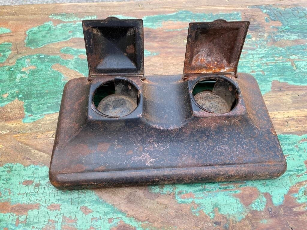 Antique Old Iron Metal Inkwell Ink Pot