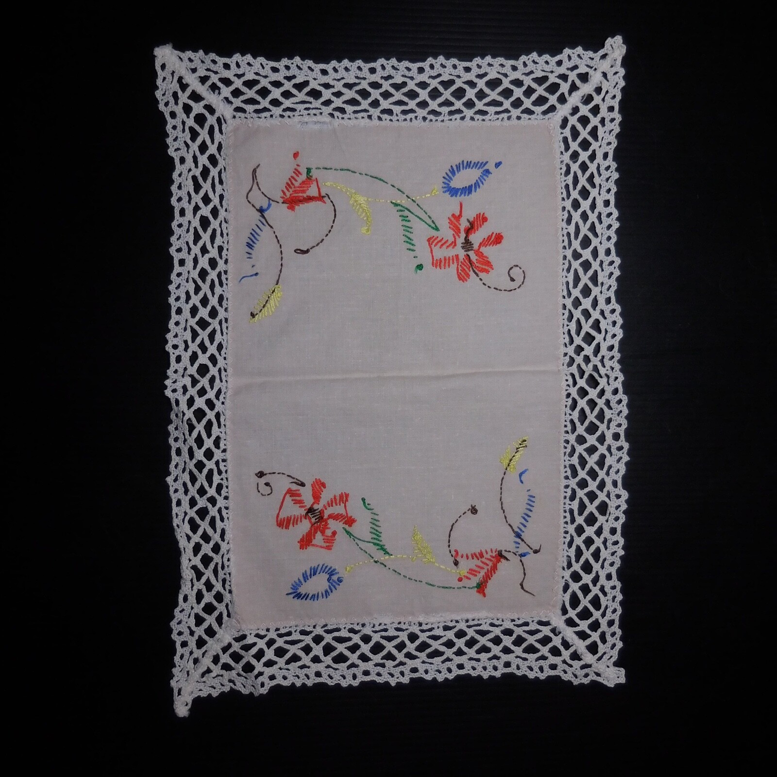 Rectangle Doily Lace Embroidery Flower Art Nouveau Handmade France N7098