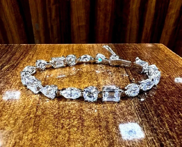 13Ct Multi Shape Lab Created Diamond Women Tennis Bracelet 14k White Gold Plated