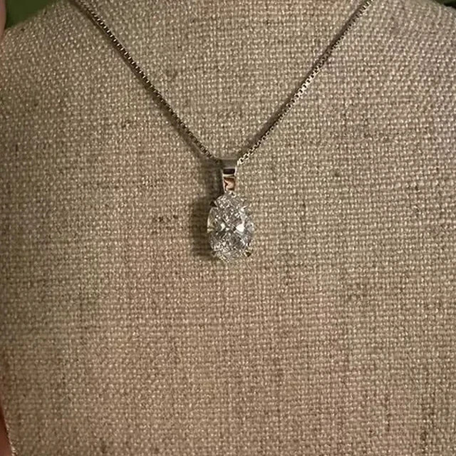 2.07 Ct Oval Moissanite Solitaire Pendant Without Necklace 14K White Gold Plated