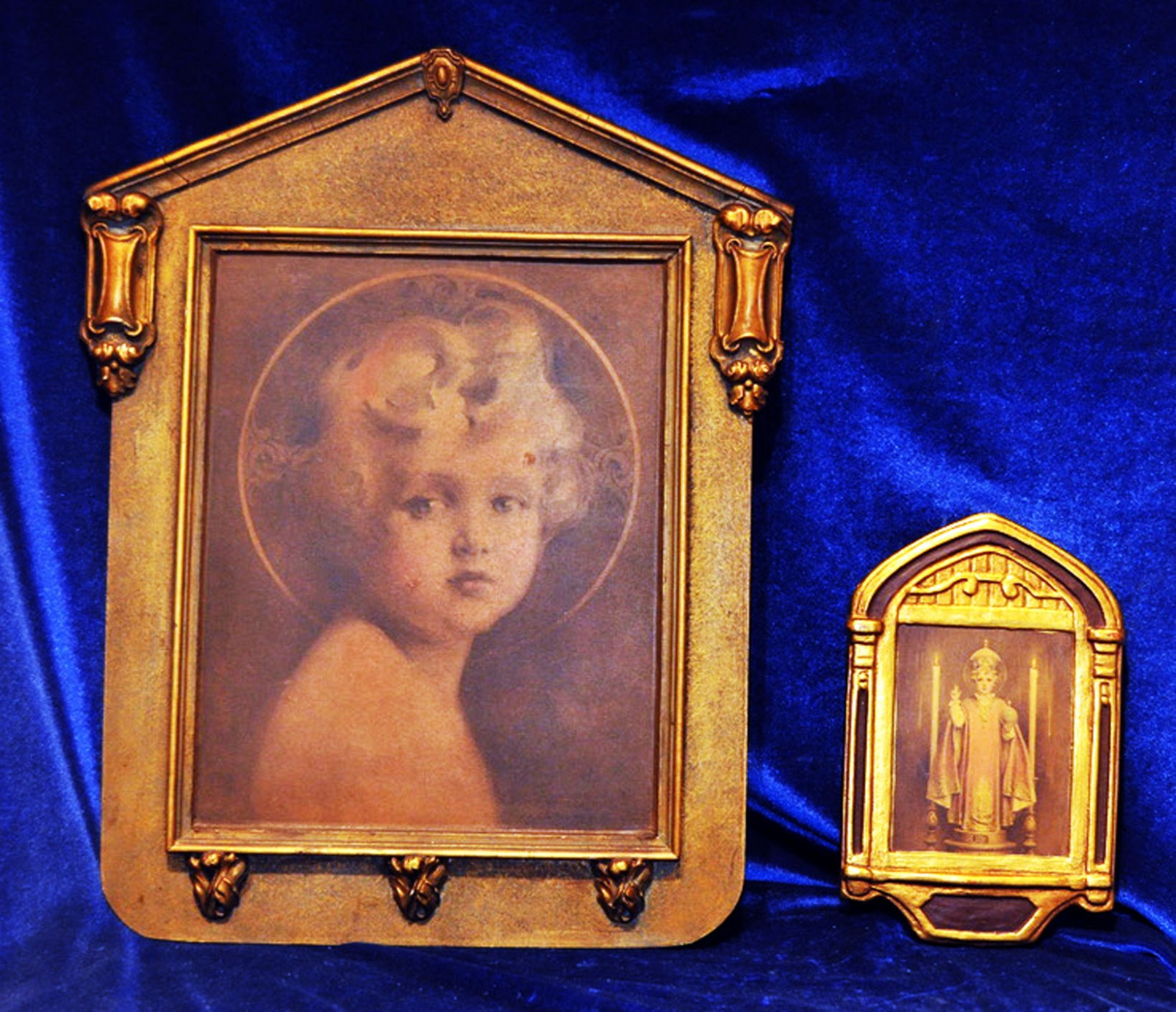 NOUVEAU GOTHIC GILT GESSO FRAME NEOCLASSICAL BUST RELIEF TWO FIGURAL RELIGIOUS