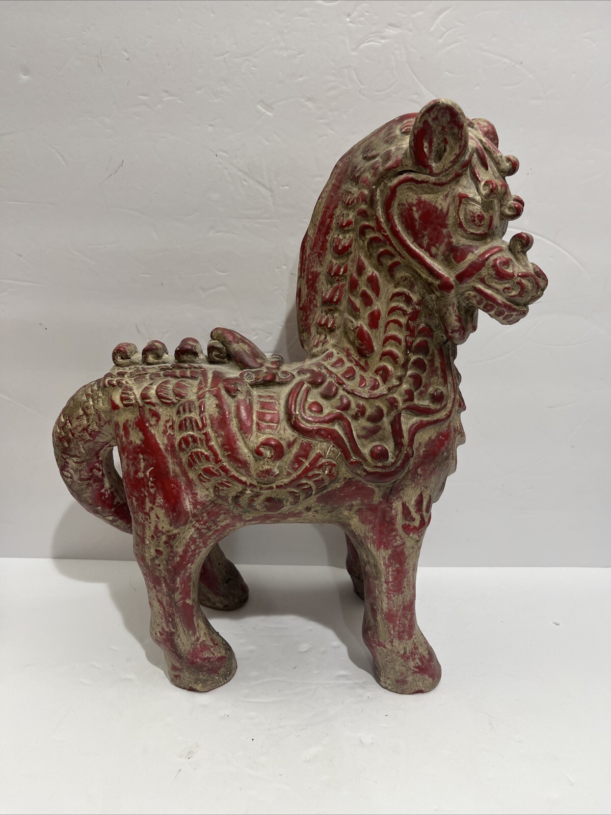 Antique Asian Bali Red Ceramic Sumatran Horse Temple Sculpture equestrian Statue