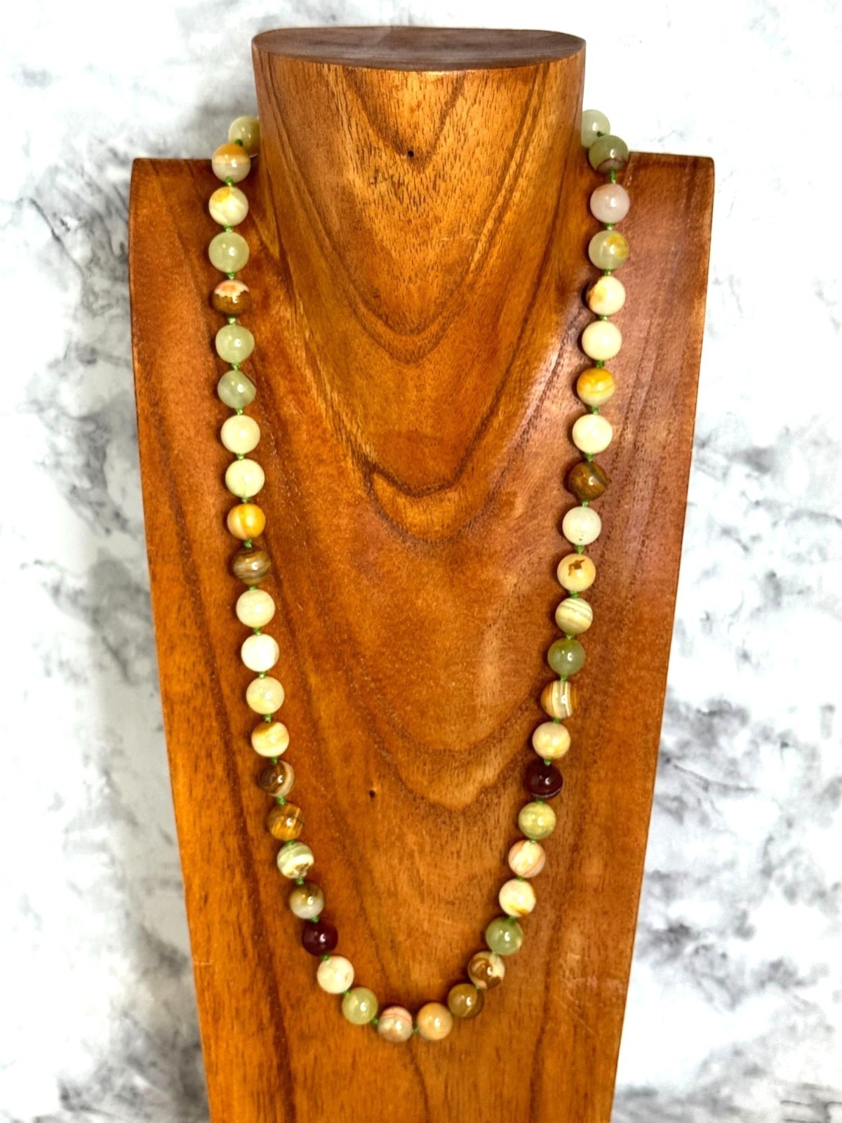 Multi-Colored Round Beaded Necklace Afghanistan Jade Banded Calcite