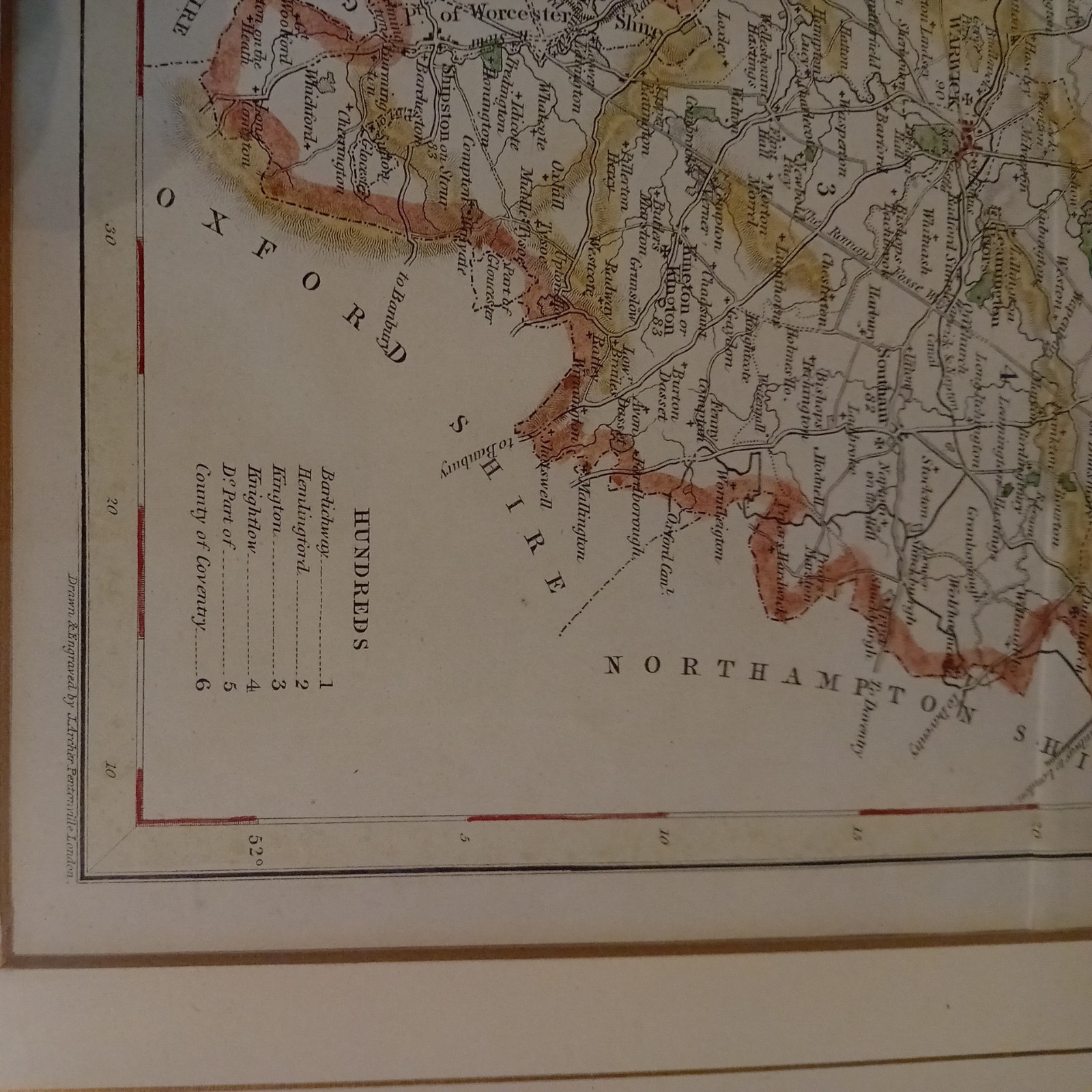 Original Antique Map of WARWICKSHIRE) c1850s – J Archer – County Hand Coloured