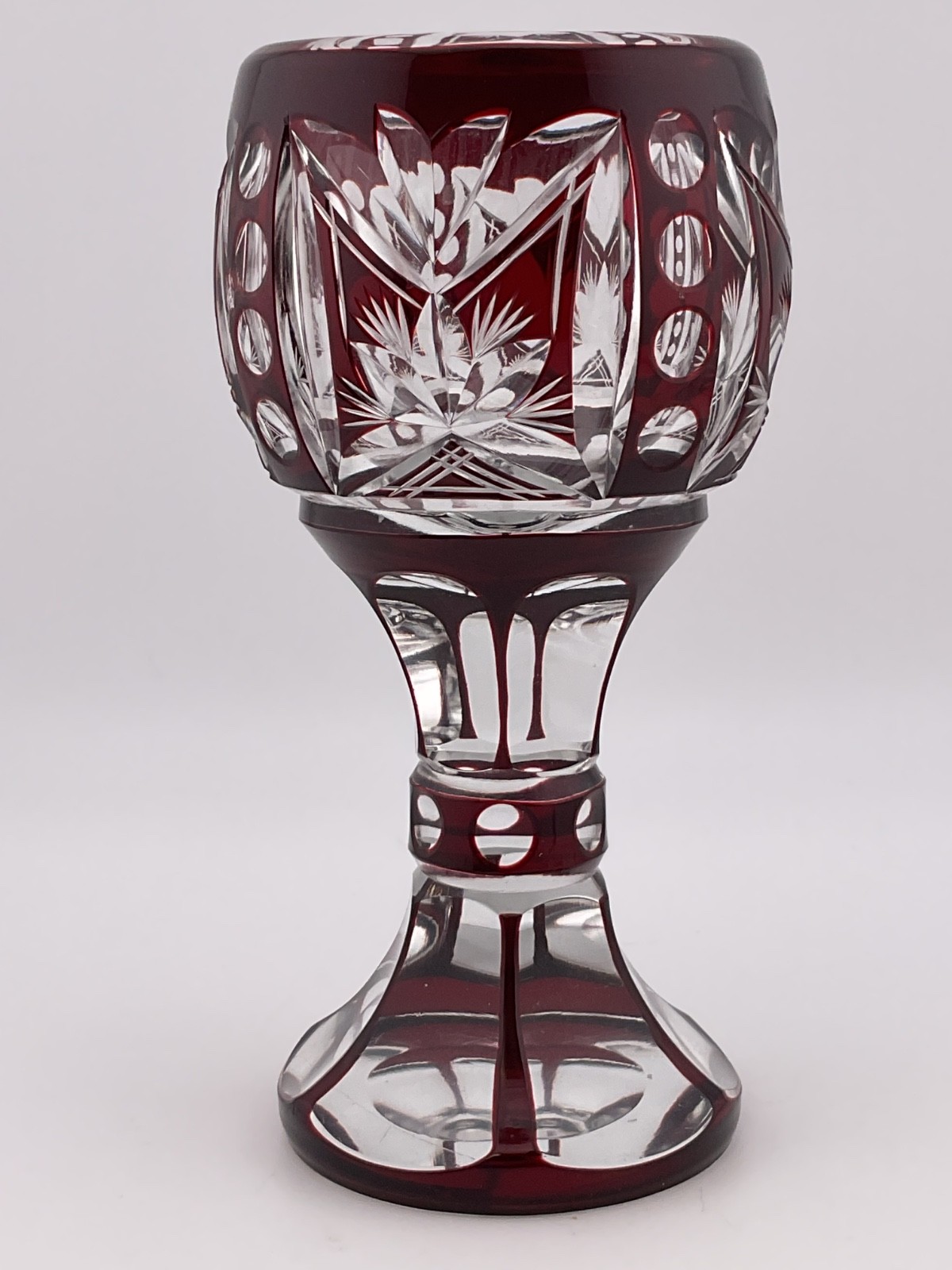 antique 1920’s ? czech bohemian ruby cut to clear goblet