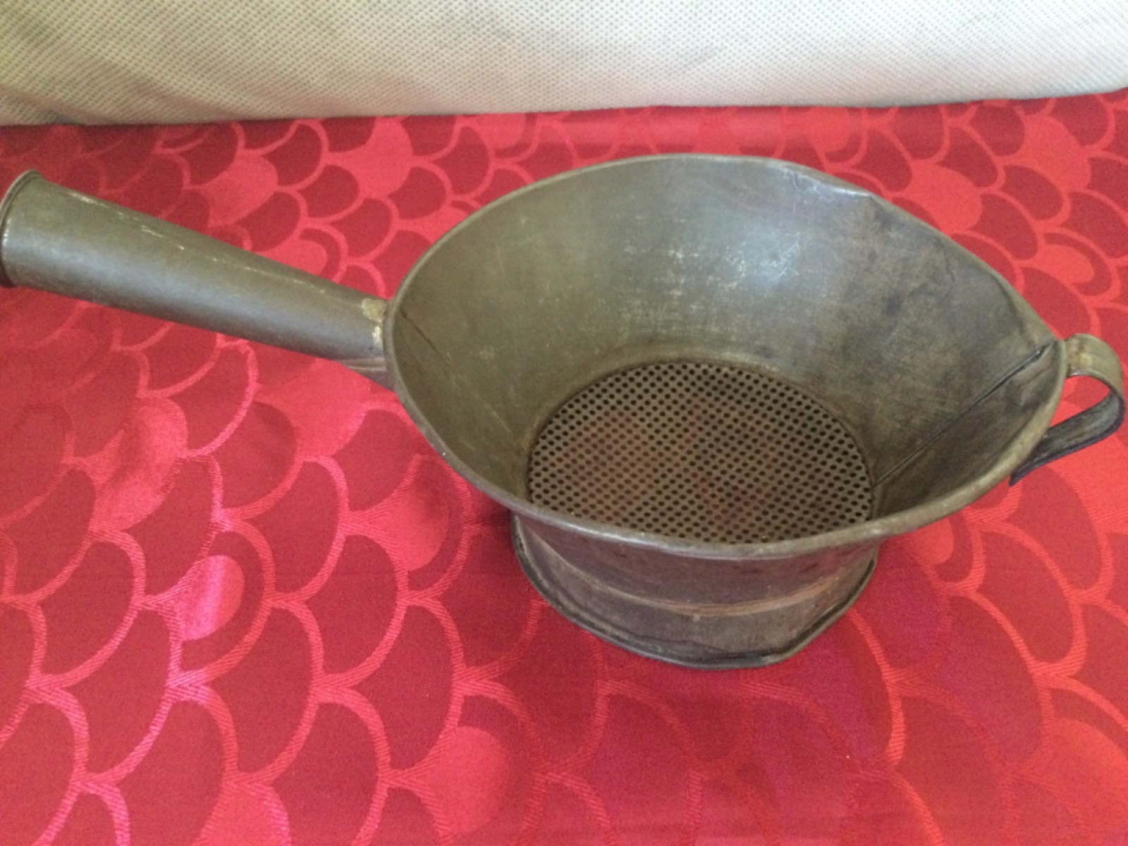 Vintage Tin Dipper Strainer Mesh Bottom Ladle Old Antique Tinware Food Sieve
