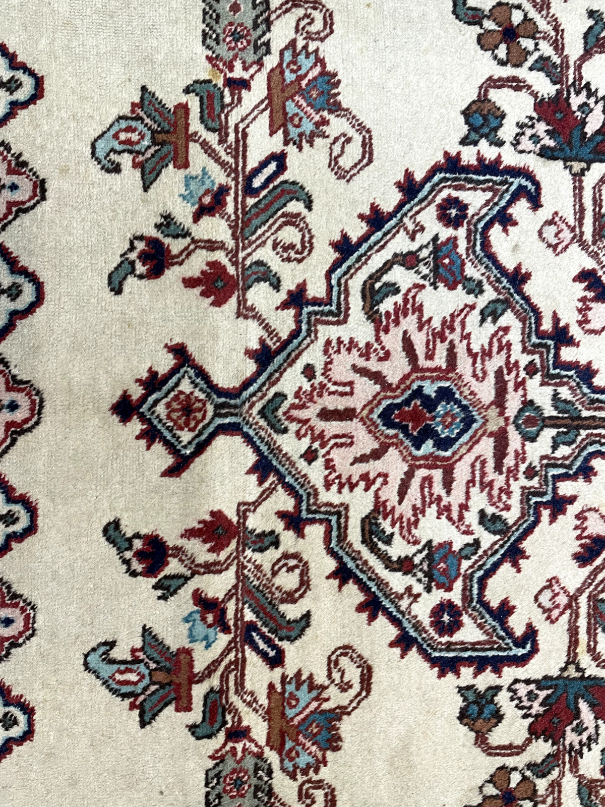 Antique Oriental Hand-Knotted Wool Area Rug Ivory/Red/Blue 9’9″ x 13’2″