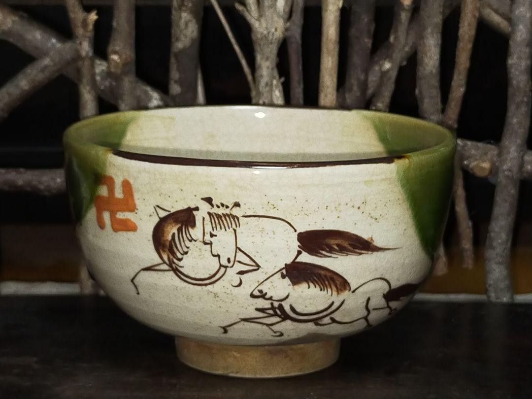 Somayaki Tea Bowl Japanese Antique Ceramic Bowl Traditional Craft white