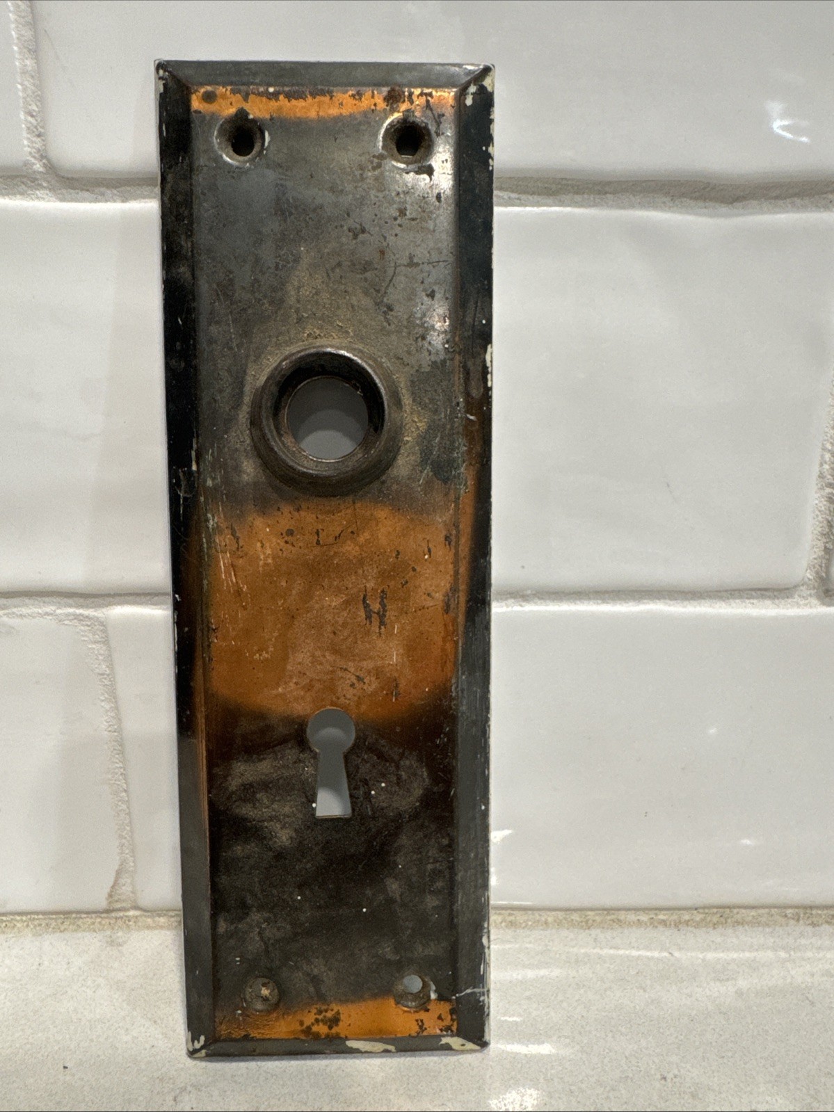 Vintage DOOR Plate CRAFTSMAN Style Original Copper / Black Finish Chippy Paint
