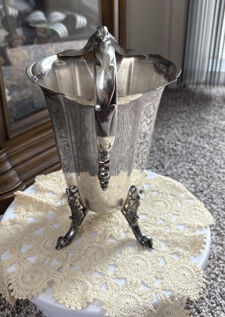 Silverplate Footed Beverage Water Pitcher With Ice Lip Spout Or Use As A Vase