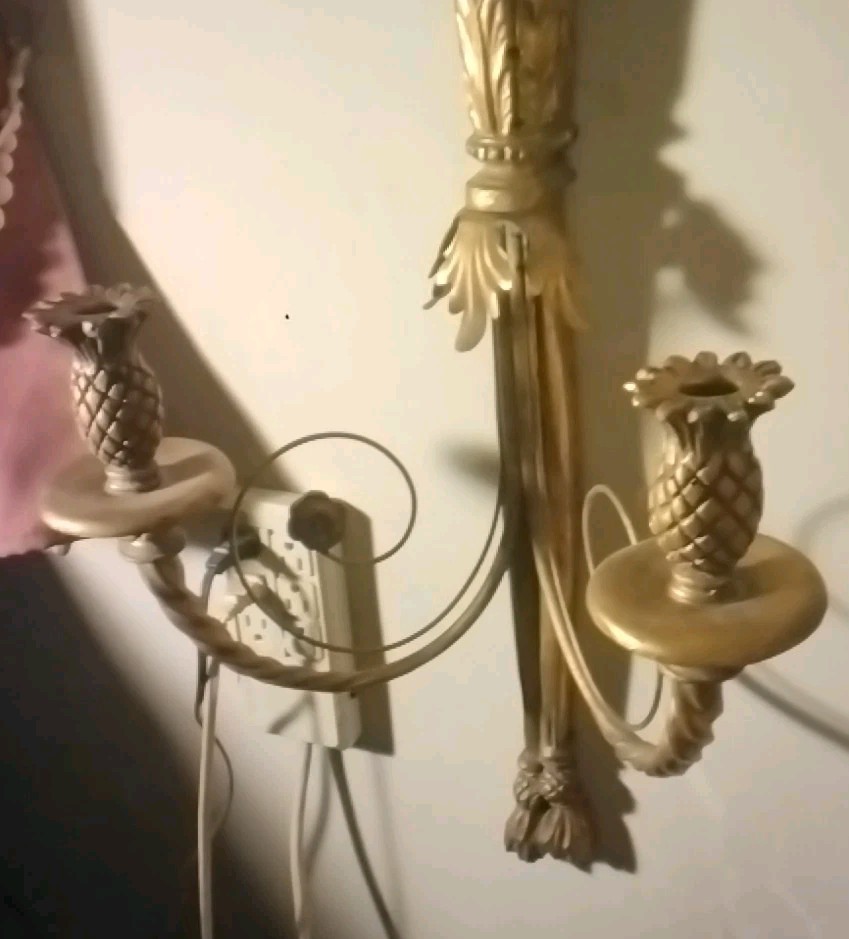 Pair of MAC Sculpture Hollywood Regency Pineapple Giltwood Wall Sconces 44″