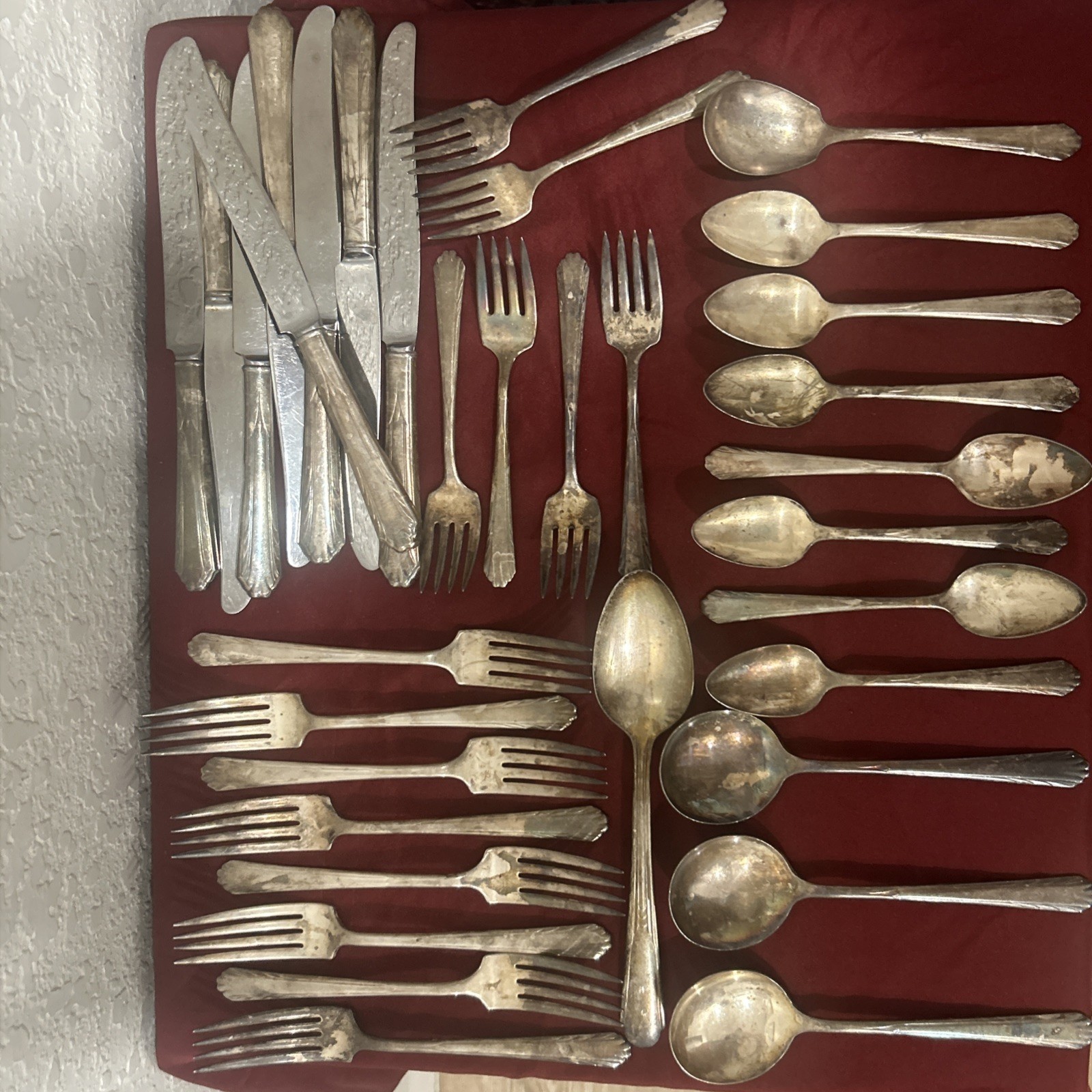National Silver Co Flatware Set 36 PcFork Spoon Knife Unique Pattern 1930s VTG