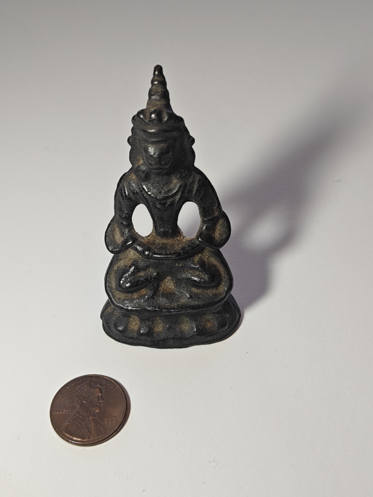 Cast Iron Thai Buddha Miniature Temple Figure, Antique