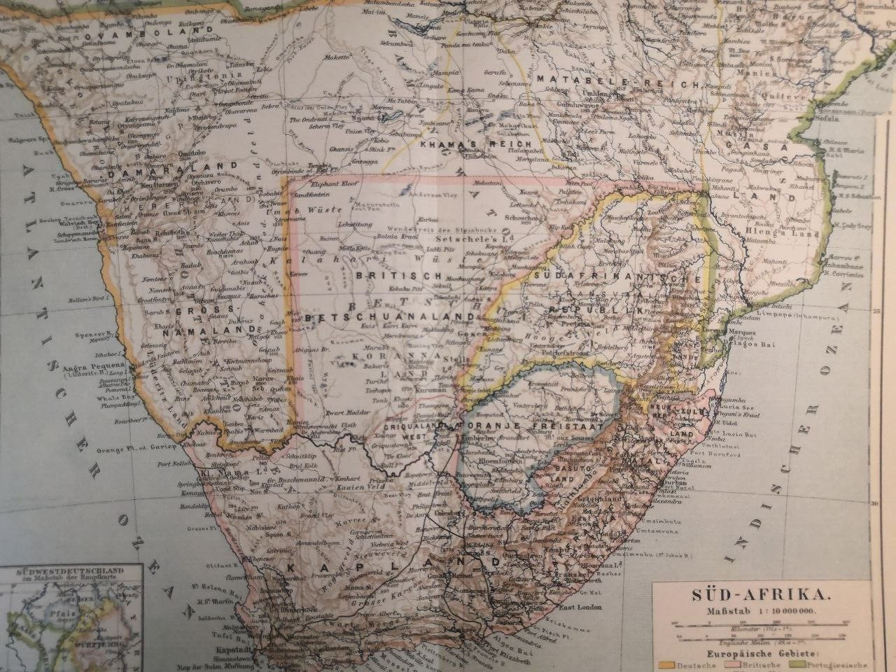 1910s South Africa Geographical Vintage Map ORIG Cape Town Indian Ocean C17-6