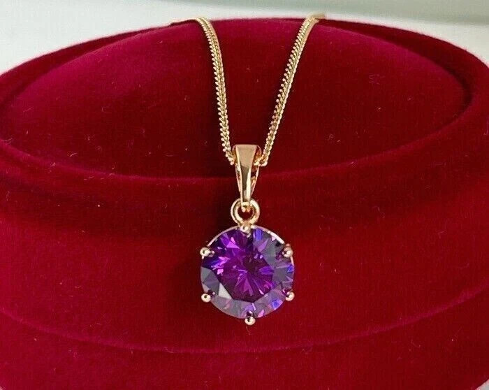2Ct Round Cut Lab Created Amethyst Solitaire Pendant 14k Yellow Gold Plated