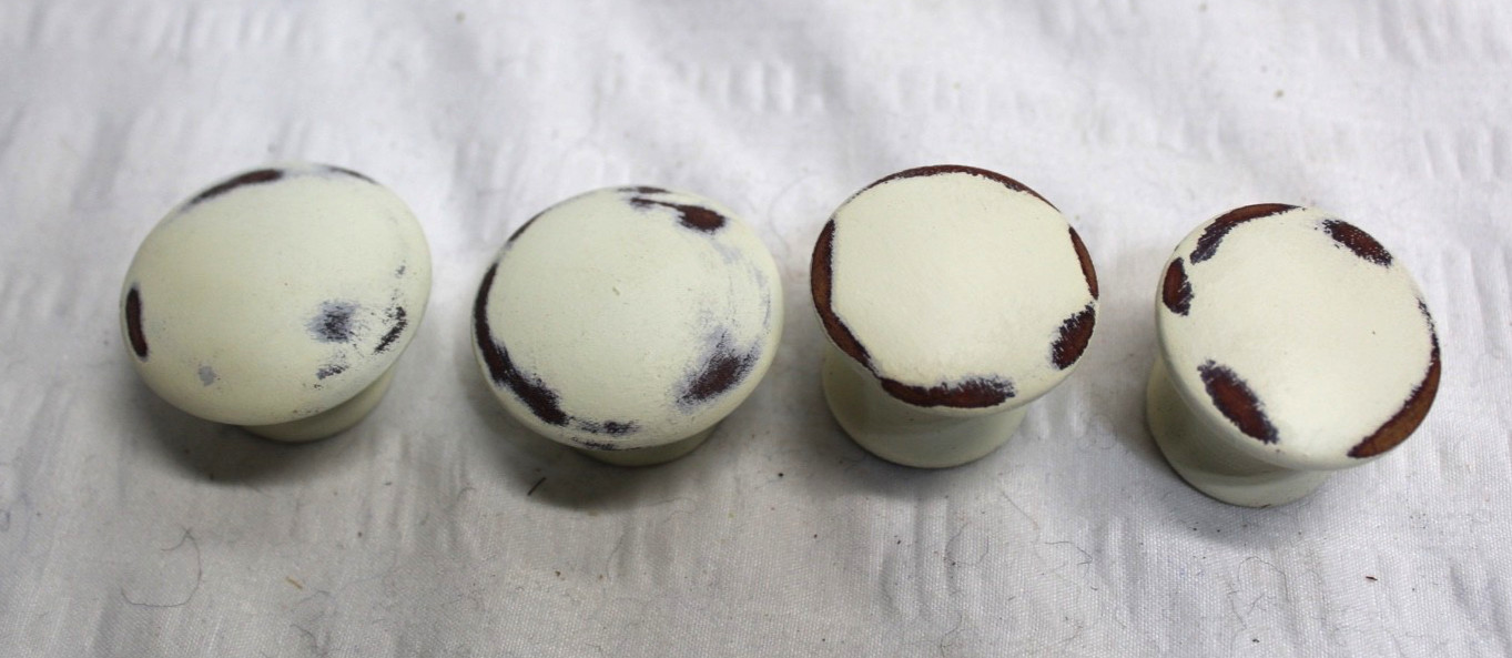 Lot of 4 Vintage Distressed White Wooden Drawer Pull Knobs