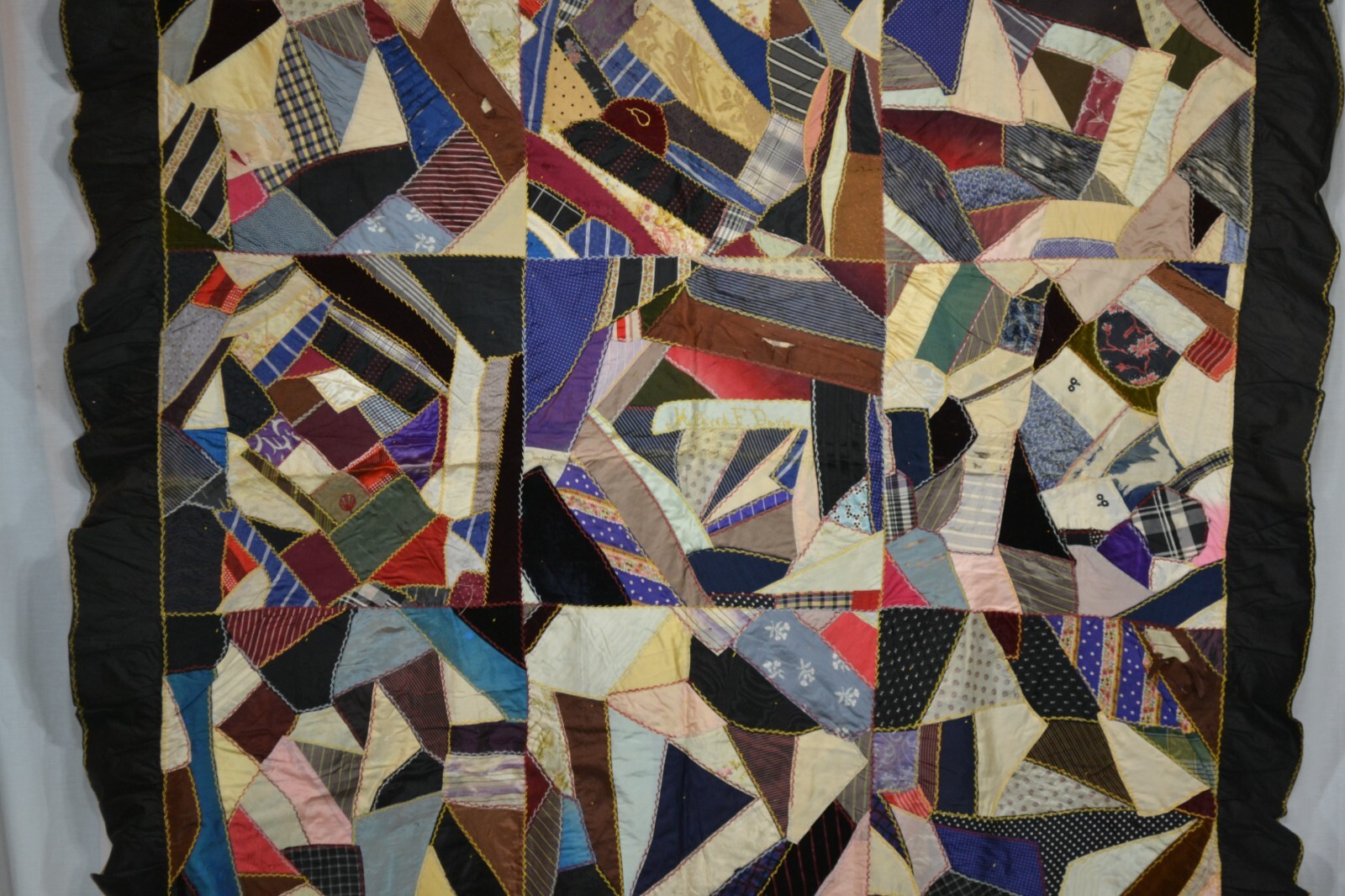 antique crazy quilt silk embroidered 62×64 hand made Victorian signed original