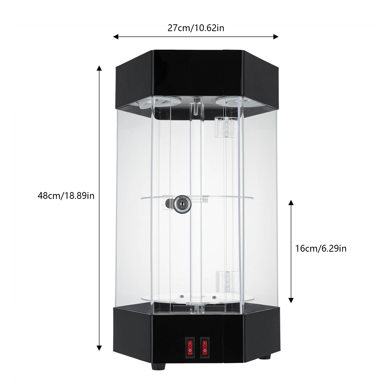 Electric Hexagonal Display Case with LED Lights and 360° Rotation