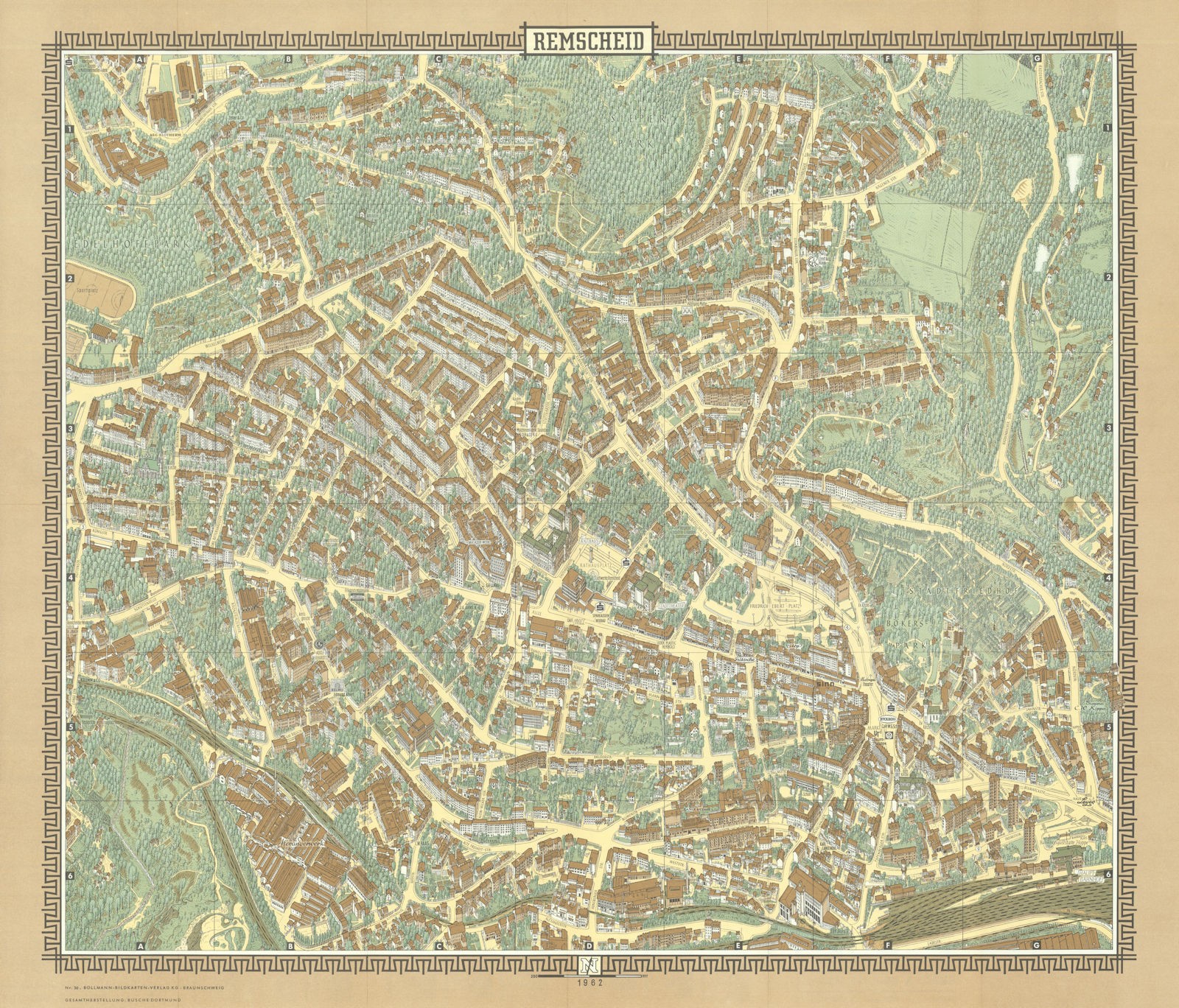Remscheid pictorial bird’s eye view city plan #36 — Bollmann — Bildkart 1962 map