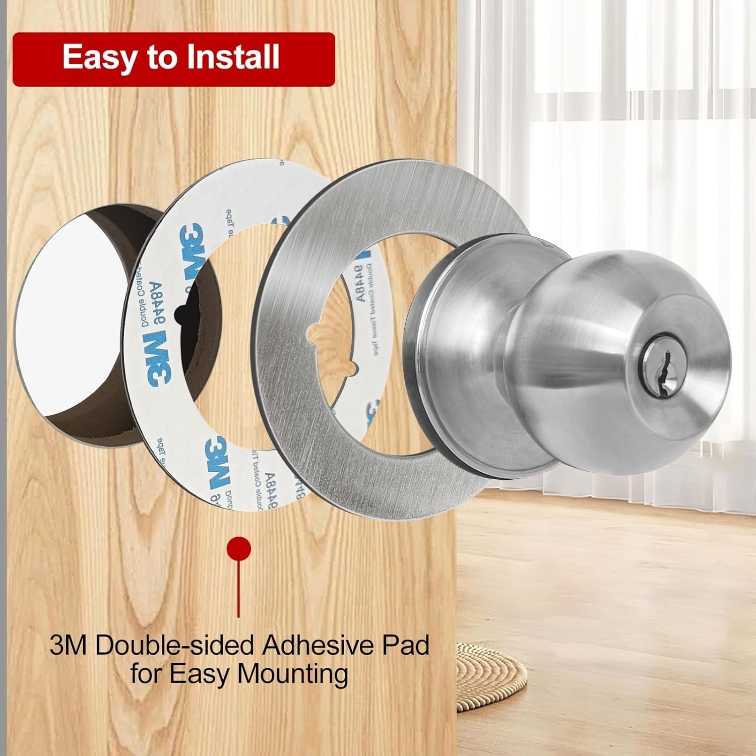 Door Knob Backing Plates Round Version, Satin Nickel, Thick, Door Reinforceme…