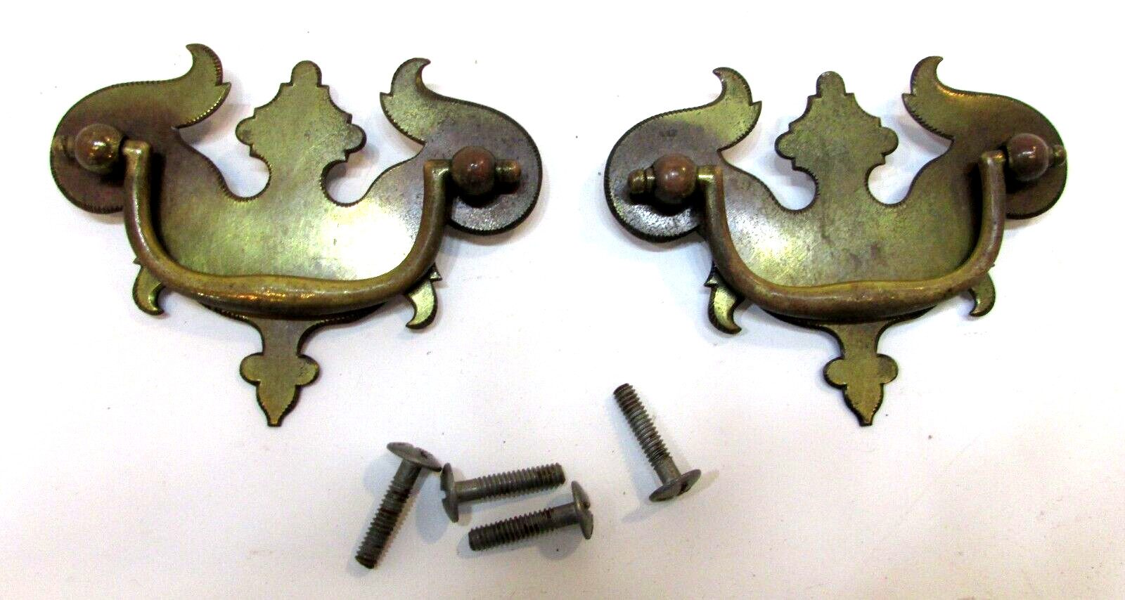 Pair Vintage 1970s Medium 3.5″ Keeler Brass Chippendale Bail Pull Drawer Handles