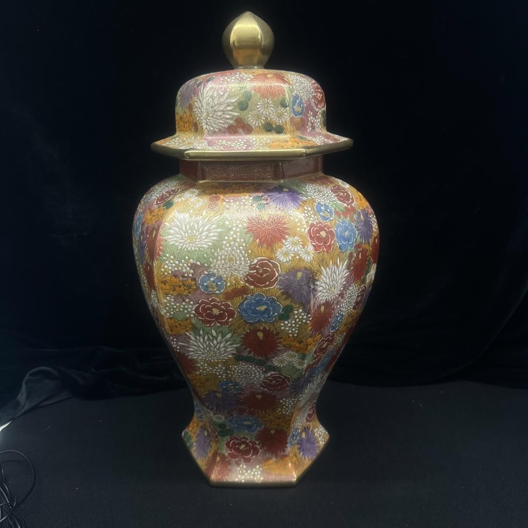 Satsuma Large Vase Kinrande Floral Design 18.50in Antique Japanese Pottery