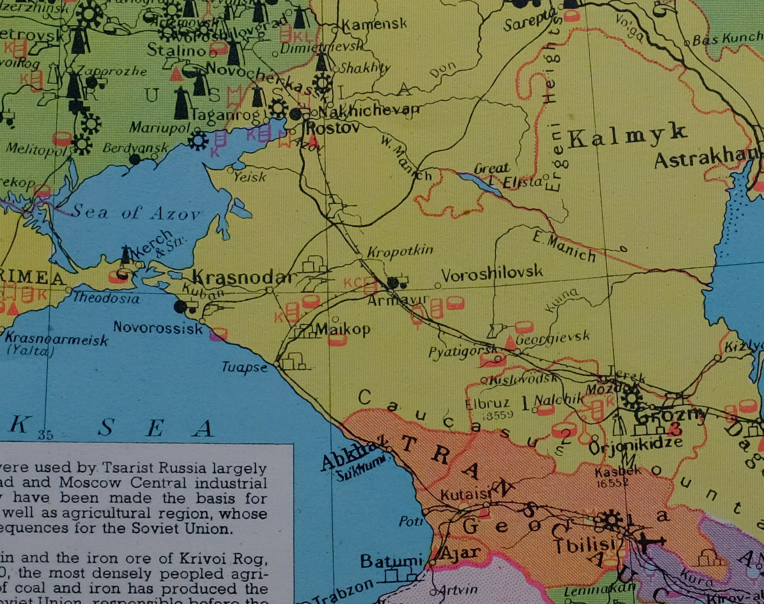1961 SOVIET MAP UKRAINE & CAUCASUS INDUSTRIAL REGIONS CRIMEA MOLDAVIA BAKU