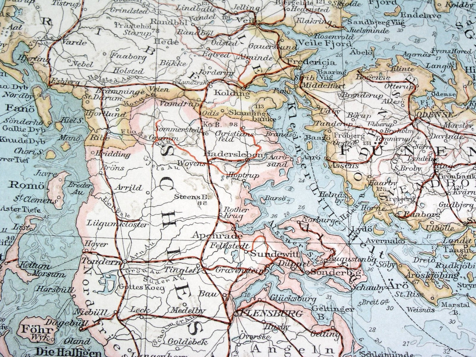 1899 ANTIQUE MAP OF DENMARK / SCHLESWIG HOLSTEIN GERMANY / FAROE ICELAND