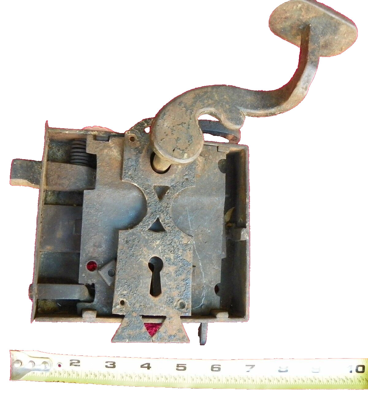 Antique German hand wrought iron door hardware lock 2 DEADBOLTS LATCH LEVER