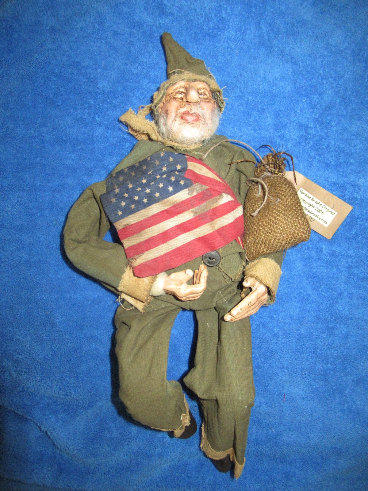 Primitive Handmade Folk Artist Verlene Brooks USA veteran soldier doll sculpture
