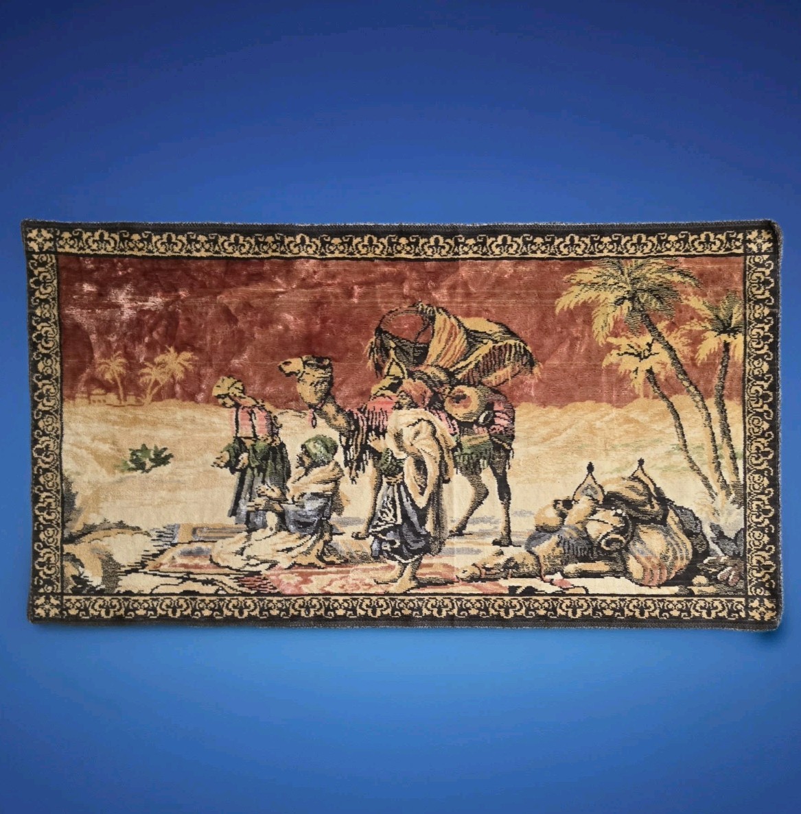 Vintage Tapestry Rug Arabian Bedouin Prayer Middle Eastern Desert Camel Woven